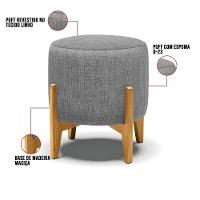 Kit Poltrona E Puff Base Madeira Castanho Cor A26 Grafite