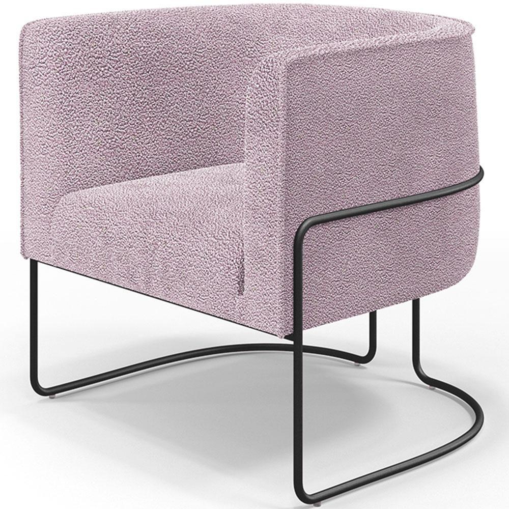 Kit 02 Poltronas Fixa Base Aço Preto Betina D02 Bouclê Rosê - 10