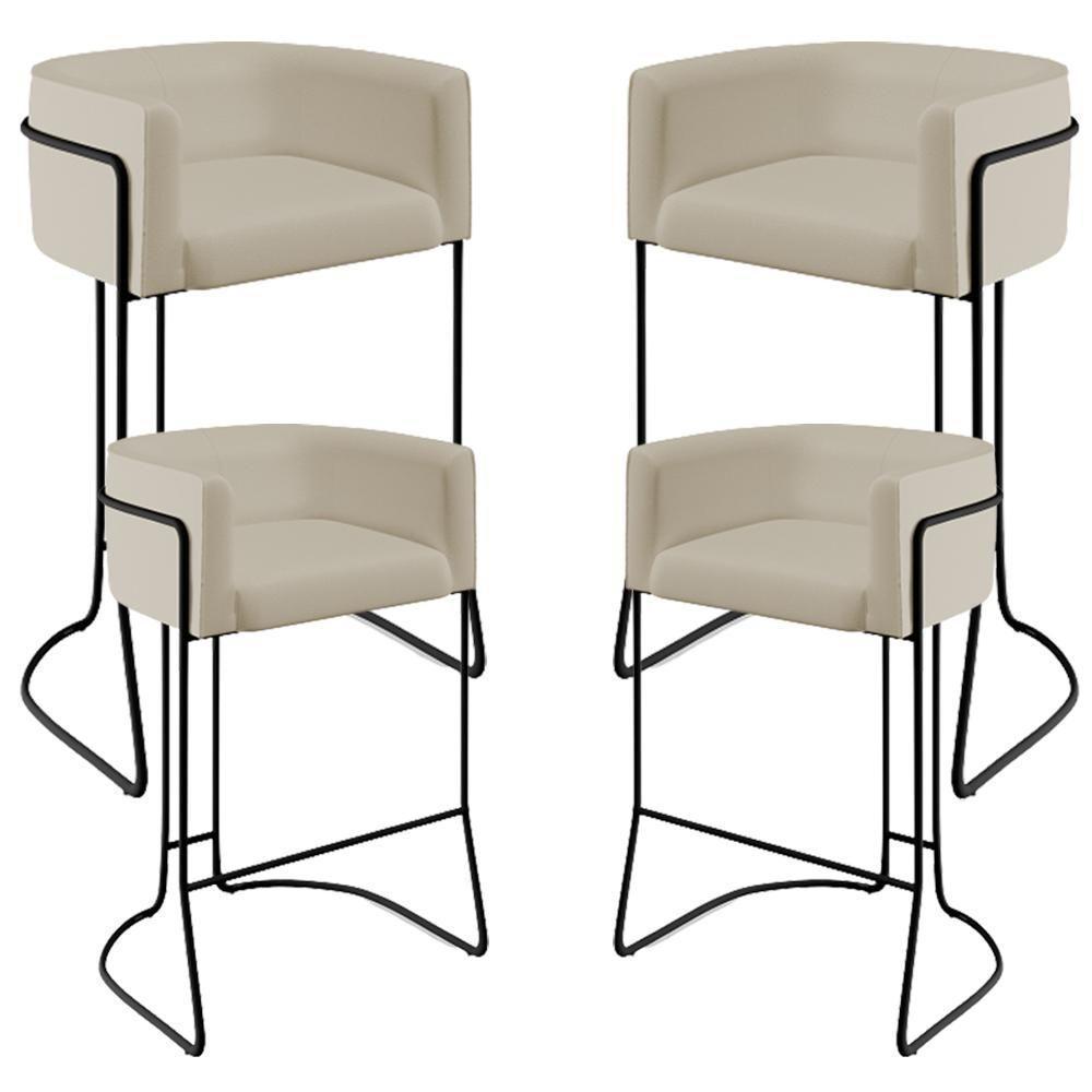 Kit 04 Banquetas Fixa Preto Corano Bege C-26 - 1