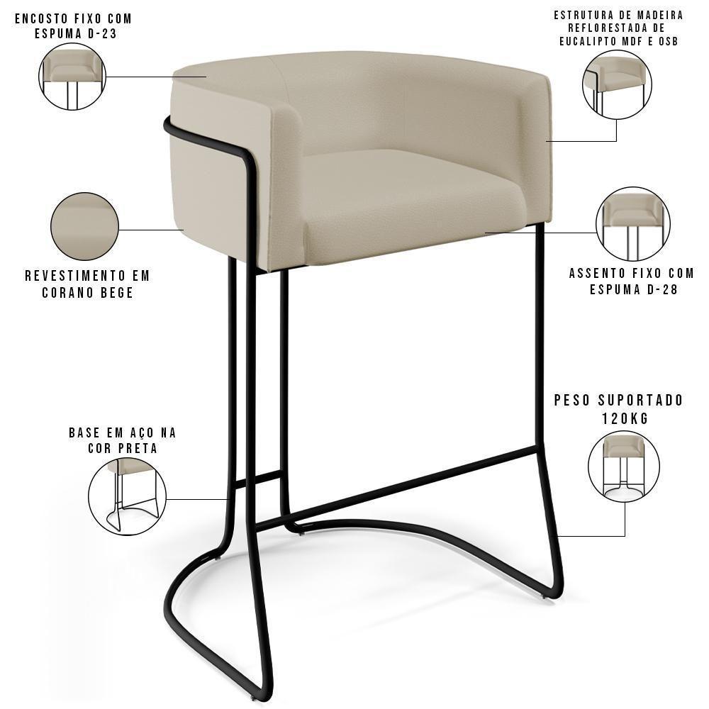 Kit 04 Banquetas Fixa Preto Corano Bege C-26 - 6