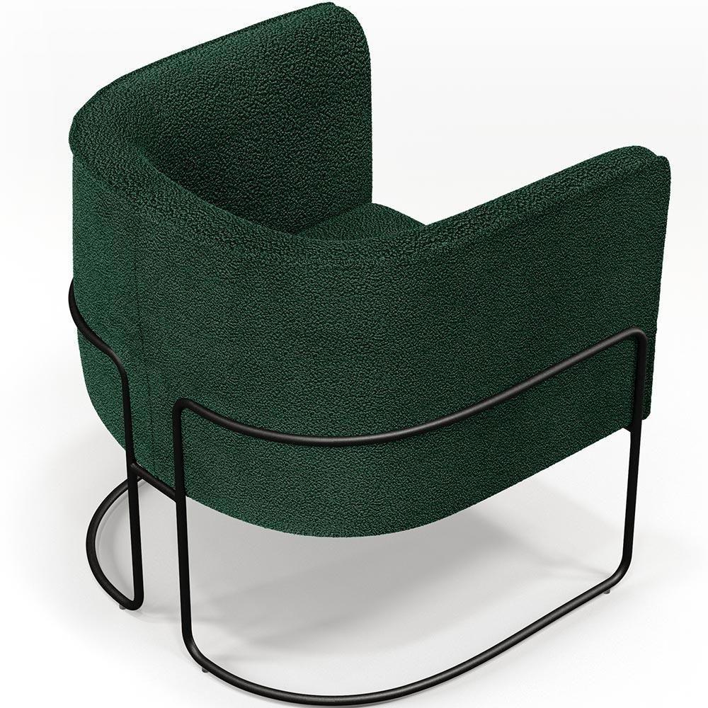 Kit 02 Poltronas Fixa Base Aço Preto Betina D02 Bouclê Verde - 4