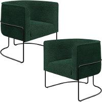 Kit 02 Poltronas Fixa Base Aço Preto Betina D02 Bouclê Verde - 1