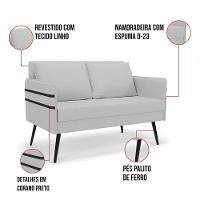 Kit 01 Namoradeira E 02 Poltronas Linho Cinza A05 - 5