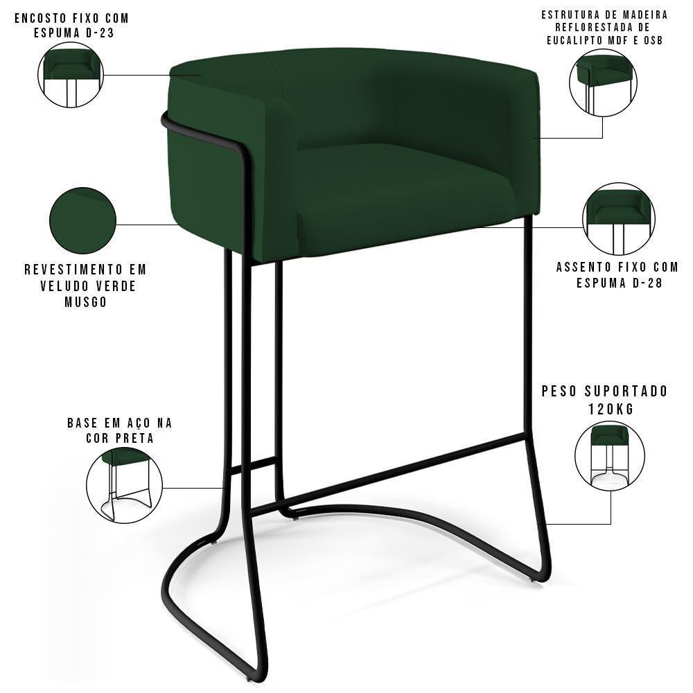 Kit 04 Banquetas Fixa Preto Veludo Verde Musgo C-303 - 6