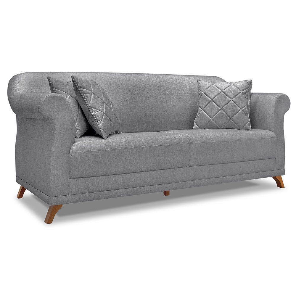 Kit 2 Poltronas E Sofá 2 Lugares 1,60m Grafite Pés Castanho - 8