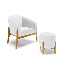 Kit 01 Poltrona E 01 Puff Branco Base Madeira Castanho - 1