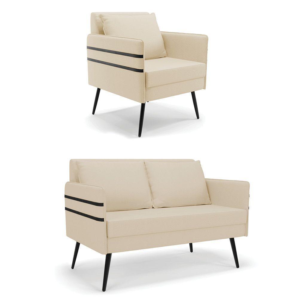 Kit 01 Namoradeira E 01 Poltrona Linho Bege A19 - 1