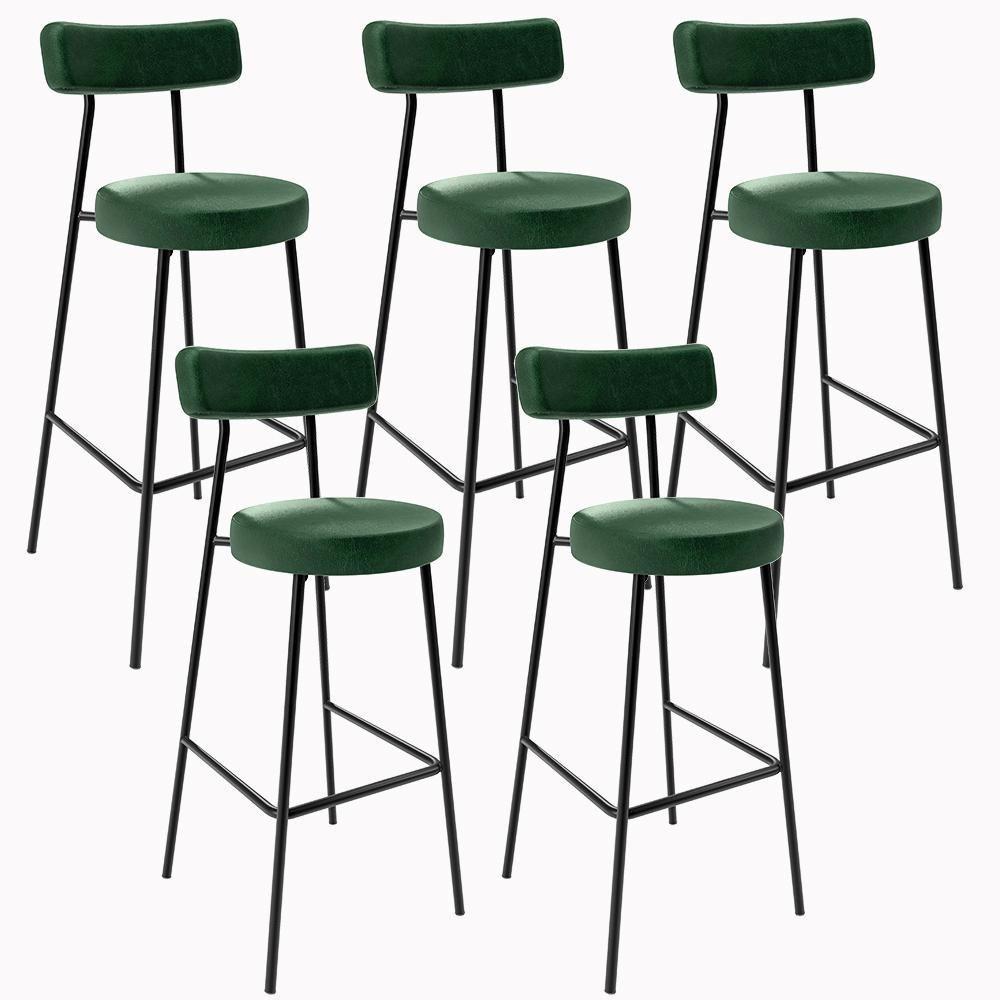 Kit 05 Banquetas Altas Estrutura Em Aço Milão Verde Musgo - 1