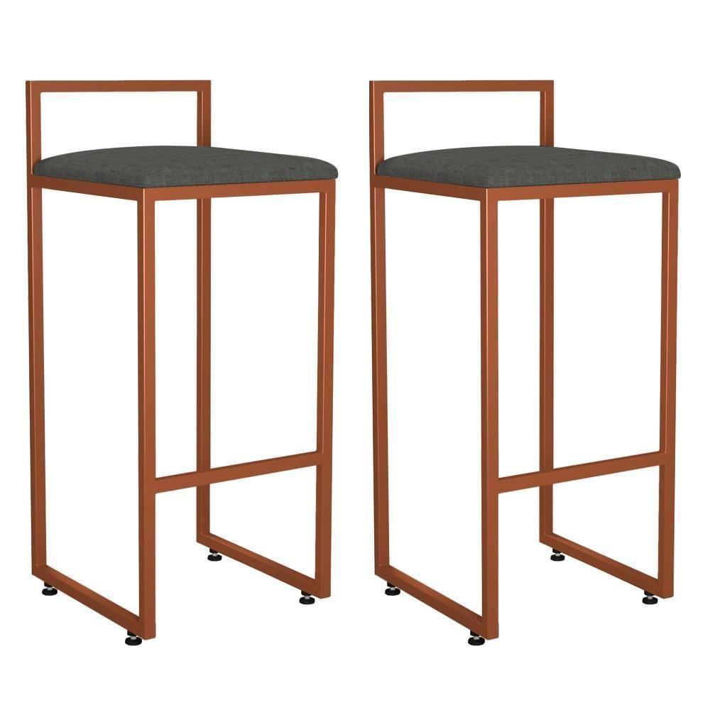 Kit 02 Banquetas Alta Hanna Bronze Linho Chumbo - 1