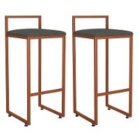 Kit 02 Banquetas Alta Hanna Bronze Linho Chumbo - 1