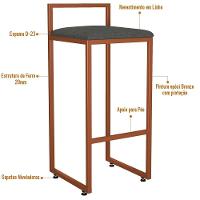 Kit 02 Banquetas Alta Hanna Bronze Linho Chumbo - 3