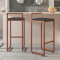 Kit 02 Banquetas Alta Hanna Bronze Linho Chumbo - 8