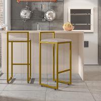 Kit 03 Banquetas Alta Hanna Dourado Linho Bege - 9