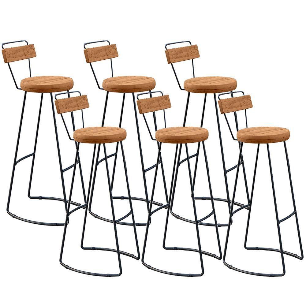 Kit 06 Banquetas Altas Estrutura Em Aço Peroba Rosa - 1