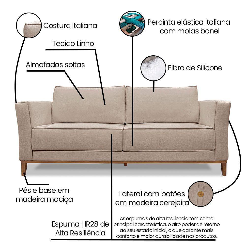 Kit Poltrona E Sofá 2 Lugares 1,90m Areia Pés Castanho - 6