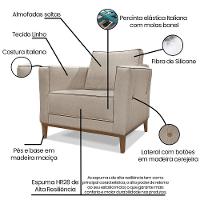 Kit Poltrona E Sofá 2 Lugares 1,90m Areia Pés Castanho
