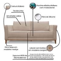 Kit Poltrona E Sofá 2 Lugares 1,90m Areia Pés Castanho - 6