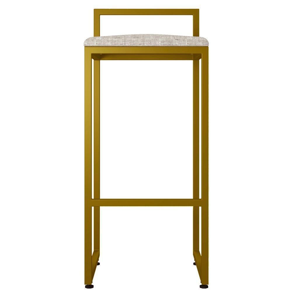 Kit 02 Banquetas Alta Hanna Dourado Linho Bege - 5