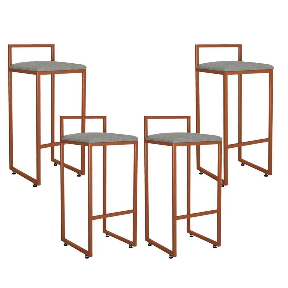 Kit 04 Banquetas Alta Hanna Bronze Linho Cinza Escuro - 1