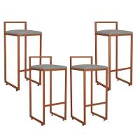 Kit 04 Banquetas Alta Hanna Bronze Linho Cinza Escuro - 1