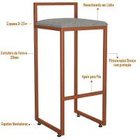 Kit 04 Banquetas Alta Hanna Bronze Linho Cinza Escuro - 3