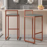 Kit 04 Banquetas Alta Hanna Bronze Linho Cinza Escuro - 8