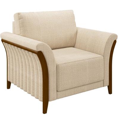 Poltrona Stefan M03 Para Sala De Estar Linho Bege Lyam Decor