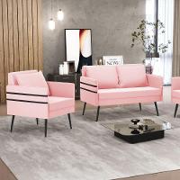 Kit 01 Namoradeira E 01 Poltrona Suede Rosa Bebê - 8