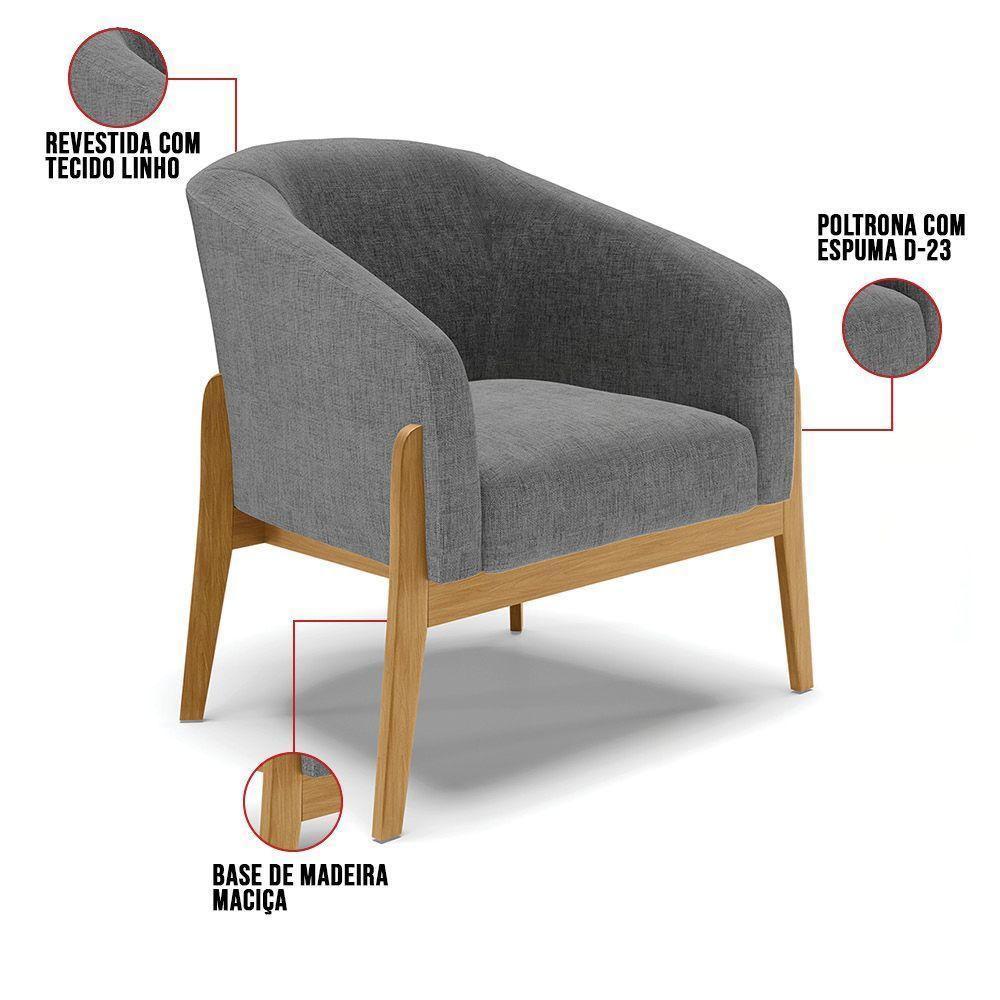Poltrona Stella Linho Base Madeira Castanho - D'rossi Cor A26 Grafite - 3
