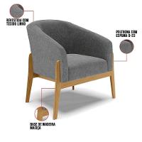 Poltrona Stella Linho Base Madeira Castanho - D'rossi Cor A26 Grafite - 3