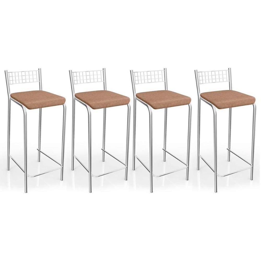 Kit 4 Banquetas Sala Jantar Gênova 1B705CR 4 Un Cromado/Linho Capuccino - Kappesberg - 1