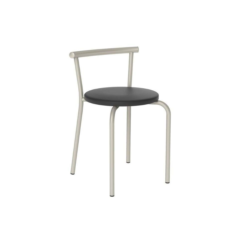 Banqueta de Cozinha 105 Kit 2 Un Prata - Assento Courano Preto - Carraro - 1