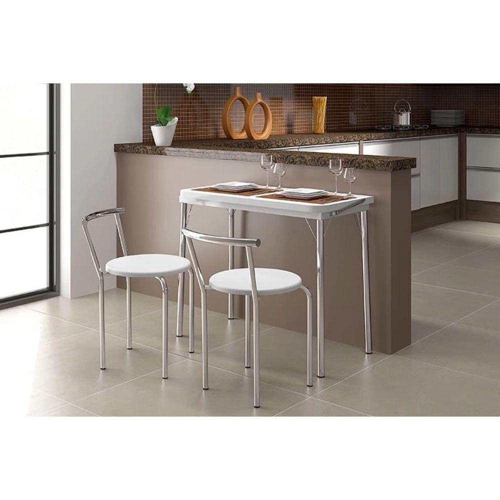 Banqueta de Cozinha 105 Kit 2 Un Prata - Assento Courano Preto - Carraro - 2