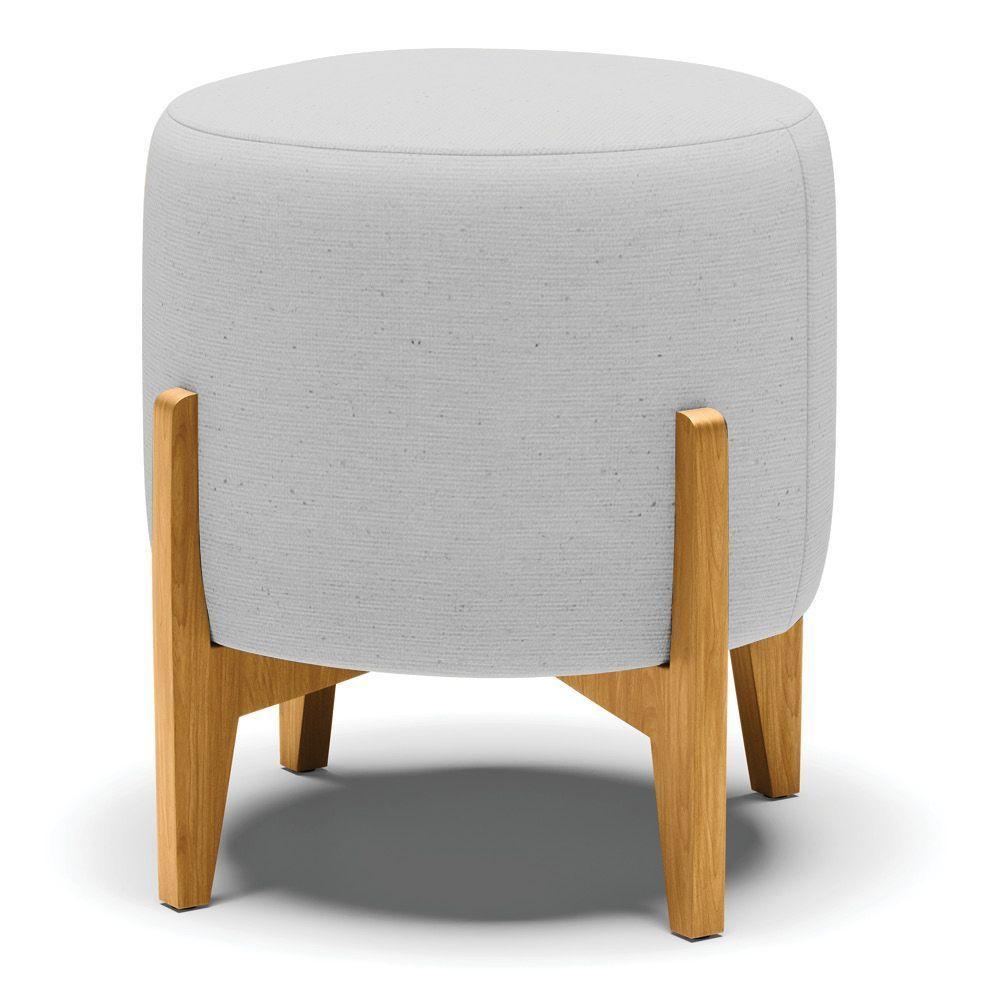 Kit Poltrona E Puff Preto Com Linho Cinza A05 Base Castanho - 6