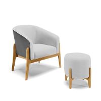 Kit Poltrona E Puff Preto Com Linho Cinza A05 Base Castanho - 1