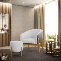 Kit Poltrona E Puff Preto Com Linho Cinza A05 Base Castanho - 8