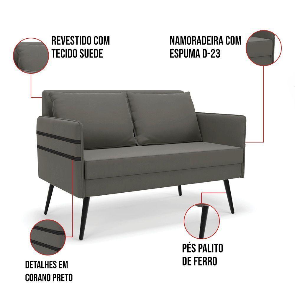 Namoradeira 02 Lugares Mari Suede Grafite De Ferro - 3