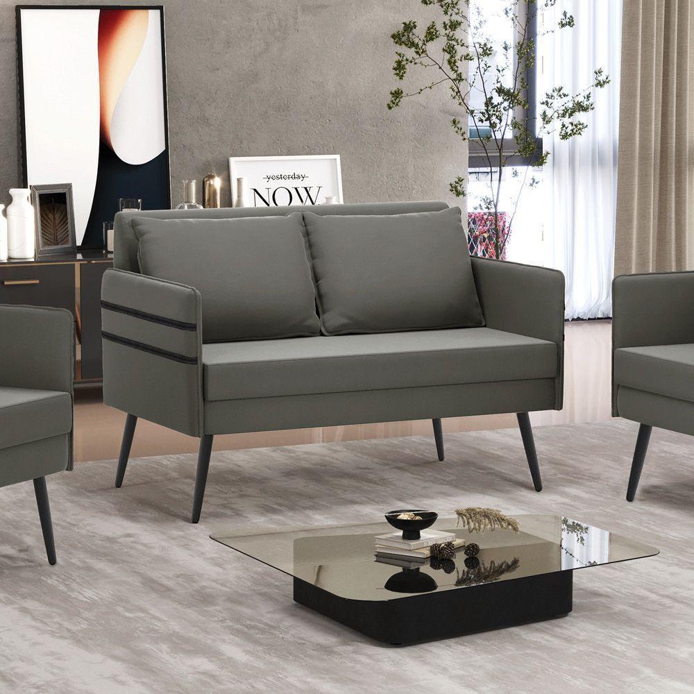 Namoradeira 02 Lugares Mari Suede Grafite De Ferro - 7