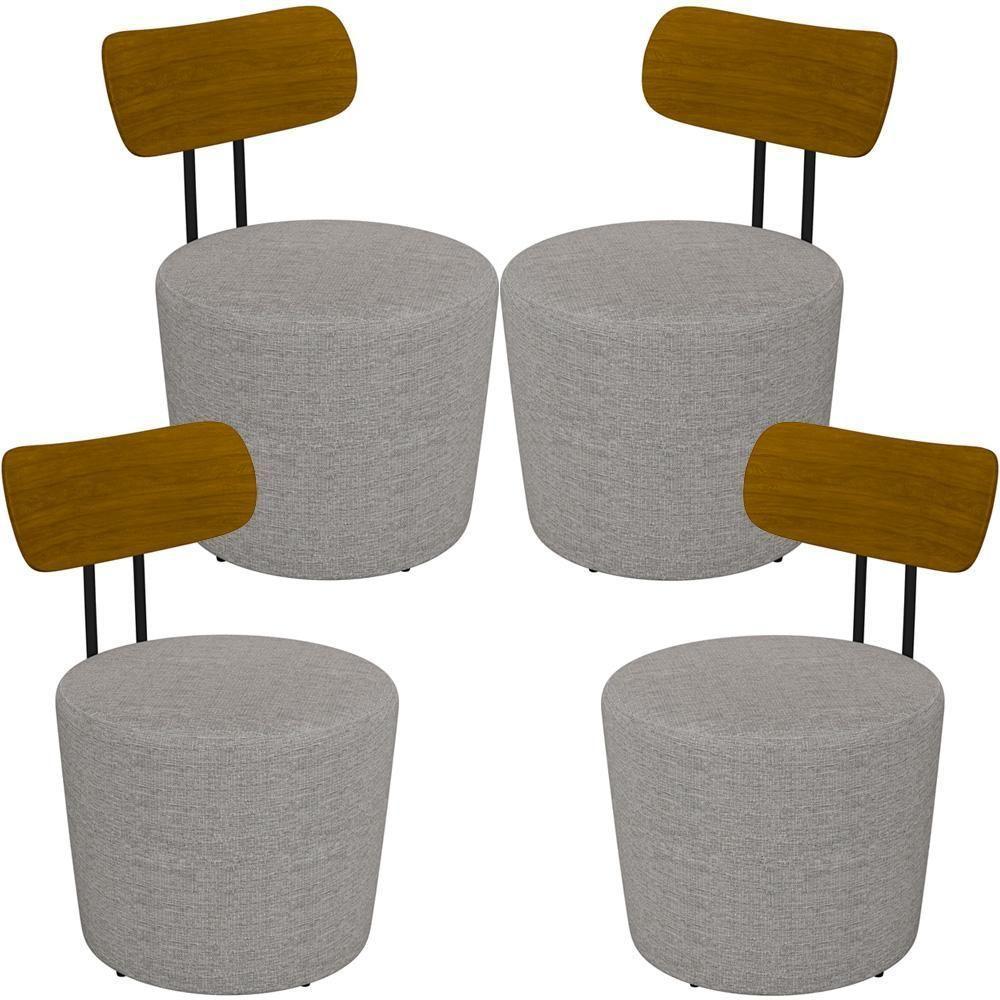 Kit 04 Poltronas Base Fixa Luara M03 Linho Cinza - 1