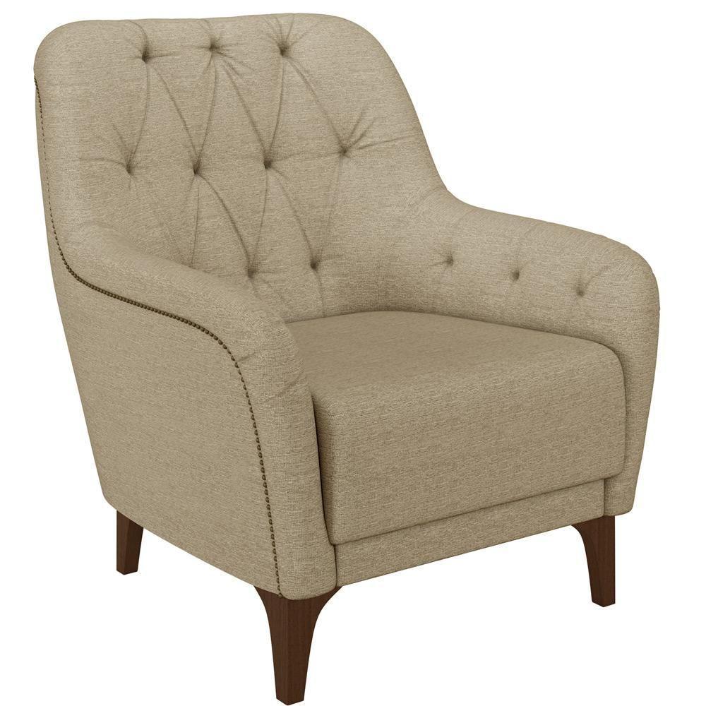 Poltrona Com Tachas Base Fixa Blenda M03 Linho Bege Escuro - 1