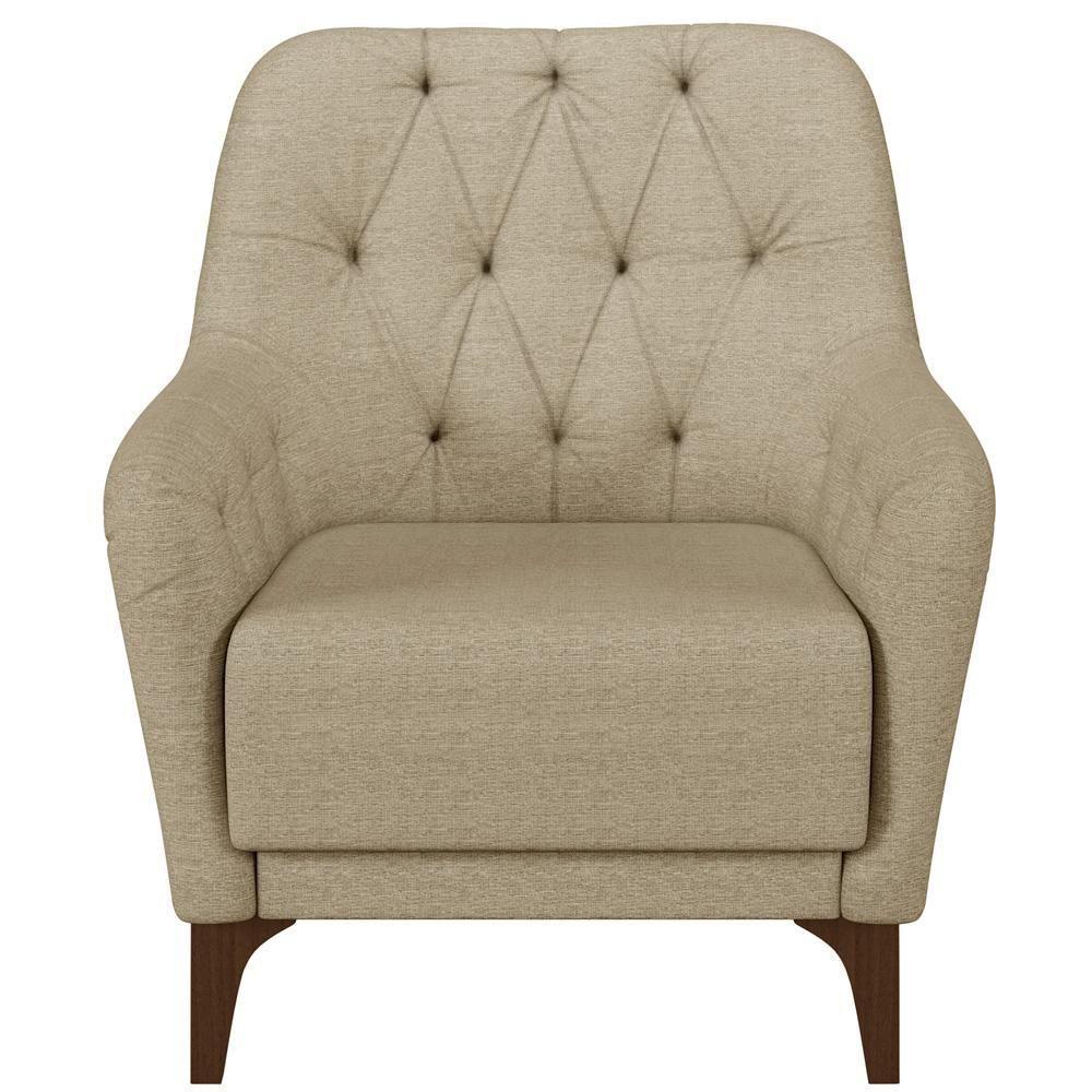 Poltrona Com Tachas Base Fixa Blenda M03 Linho Bege Escuro - 4