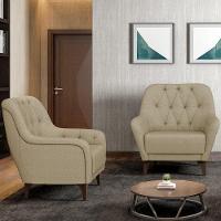 Poltrona Com Tachas Base Fixa Blenda M03 Linho Bege Escuro - 6