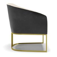 Poltrona Preto Com Linho Bege A19 Base Industrial Dourada - 5