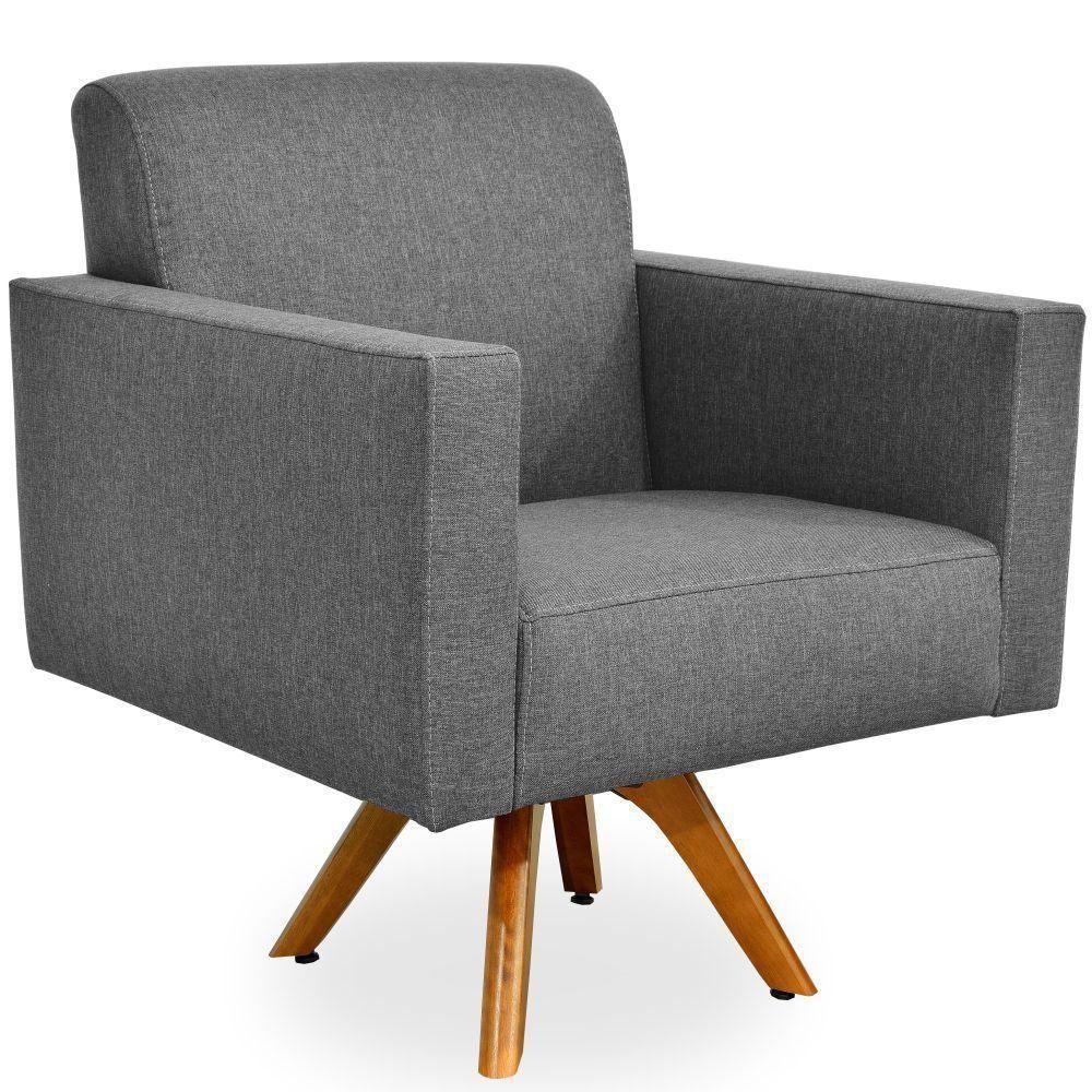 Kit 02 Poltronas Giratória Sala Estar Linho Chumbo - 5