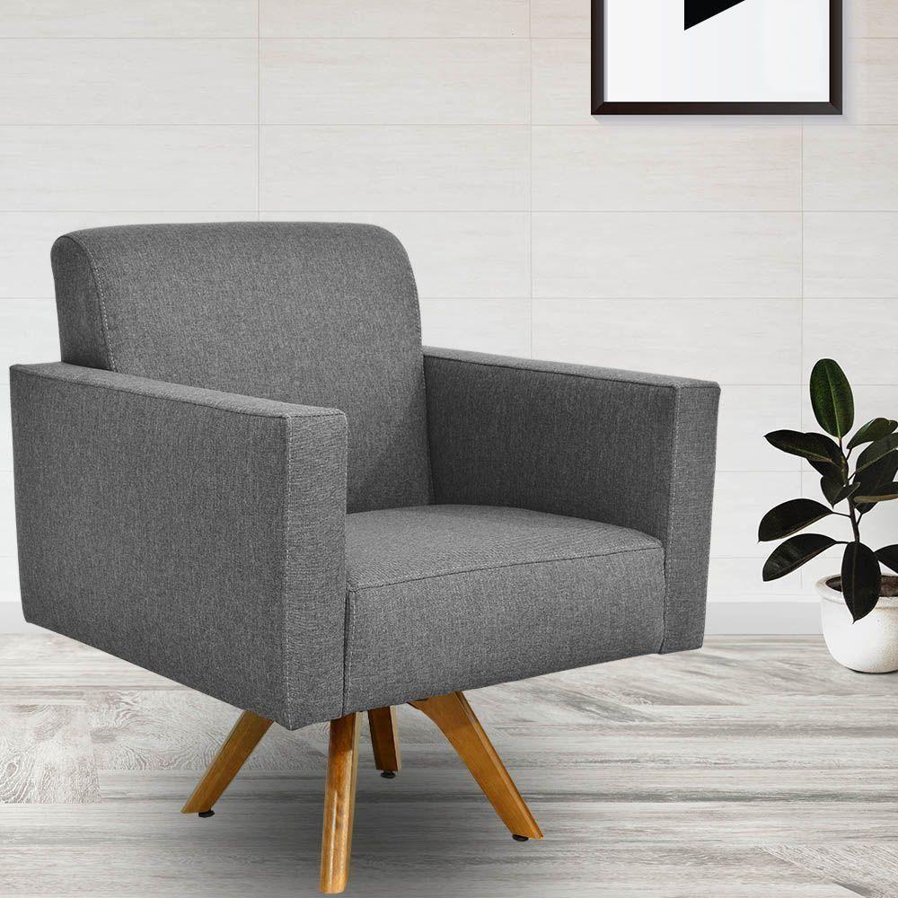 Kit 02 Poltronas Giratória Sala Estar Linho Chumbo - 8