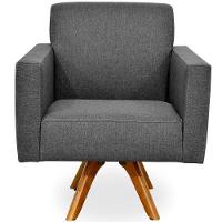 Kit 02 Poltronas Giratória Sala Estar Linho Chumbo - 2