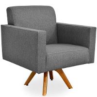 Kit 02 Poltronas Giratória Sala Estar Linho Chumbo - 5