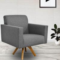 Kit 02 Poltronas Giratória Sala Estar Linho Chumbo - 8