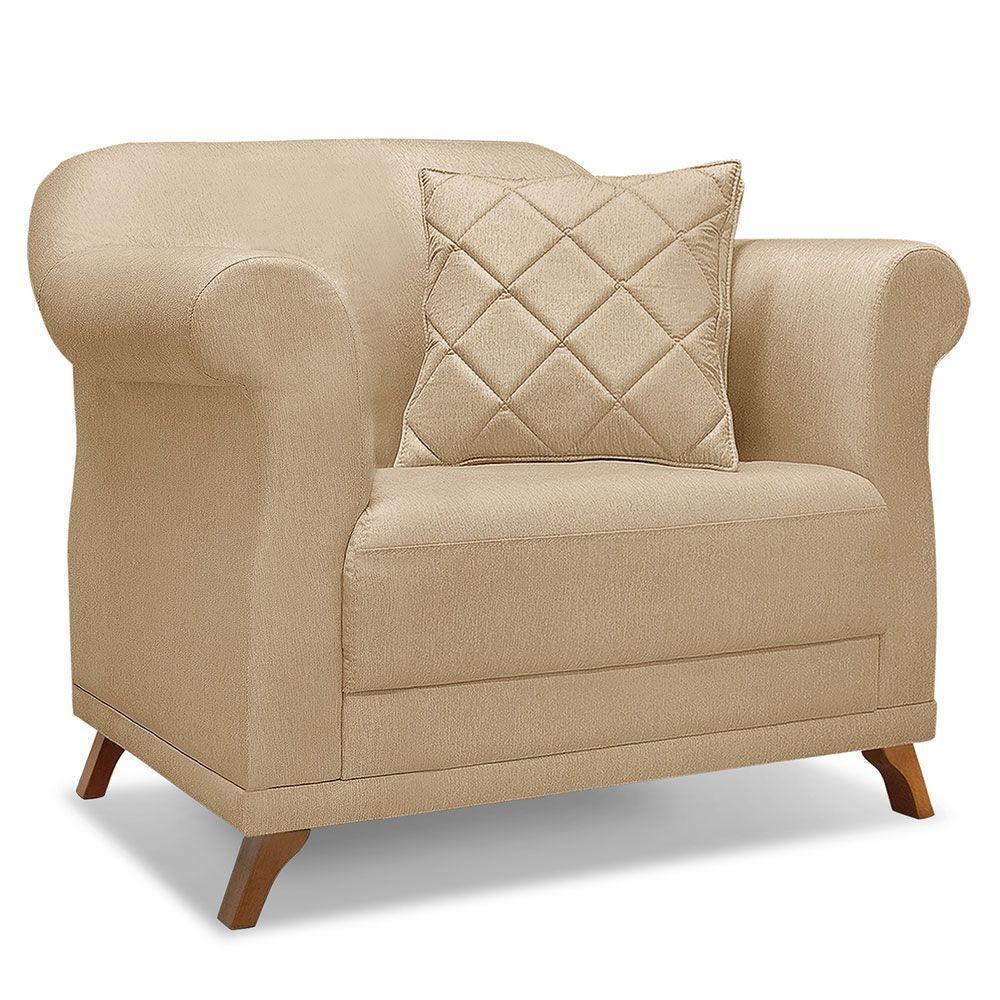 Kit 2 Poltronas E Sofá 2 Lugares 1,60m Dourado Pés Castanho - 7