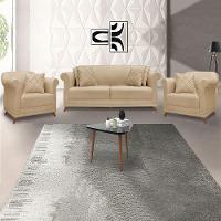 Kit 2 Poltronas E Sofá 2 Lugares 1,60m Dourado Pés Castanho - 9